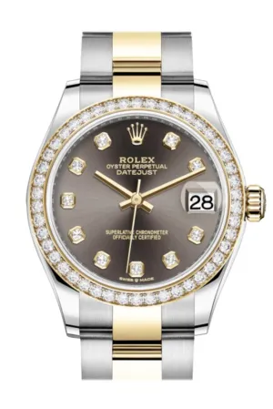 Rolex Datejust 31 Dark Grey Diamonds Dial Diamond Bezel Yellow Gold Two Tone Watch 278383RBR 278383