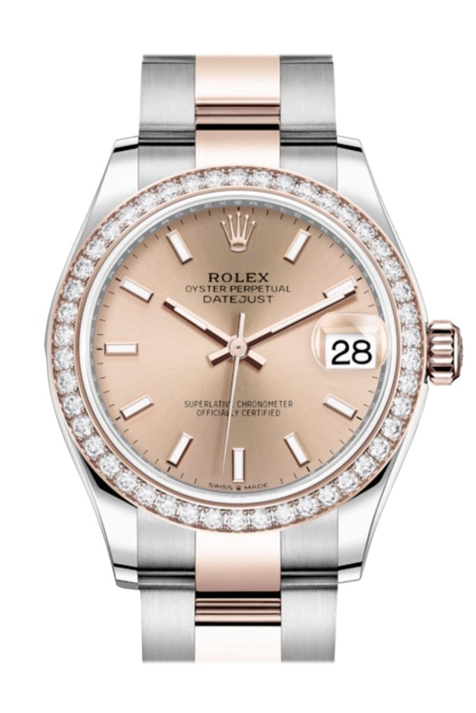 Rolex Datejust 31 Rosé Dial Diamond Bezel Rose Gold Two Tone Watch 278381RBR 278381