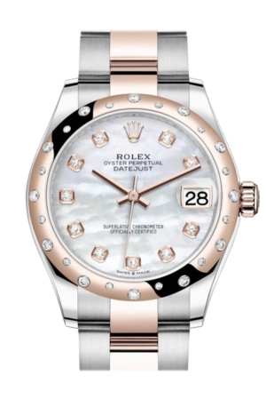 Rolex Datejust 31 White mother-of-pearl Diamonds Dial Diamond Bezel Jubilee Rose Gold Two Tone Watch 278341RBR 278341