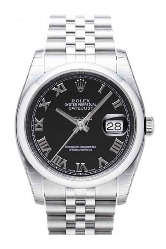 Rolex Datejust 36 Black Roman Dial Jubilee Bracelet Men's Watch 116200 Pre-owned