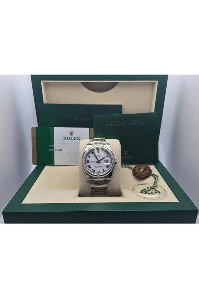 ROLEX Datejust 36 White Roman Dial Steel Mens Watch 116200 Pre-owned