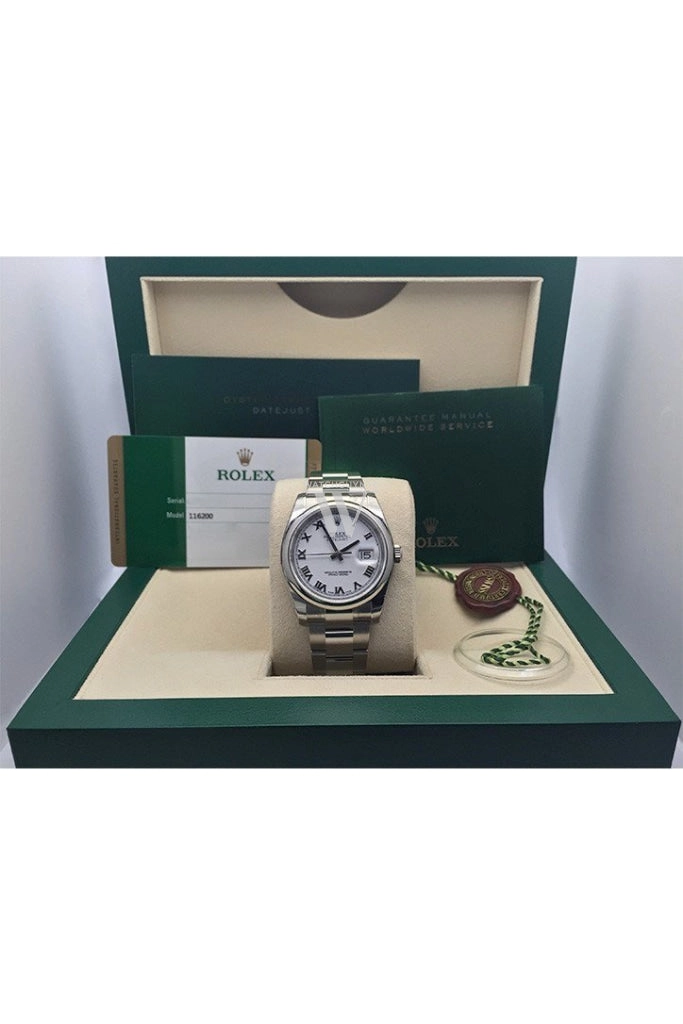 ROLEX Datejust 36 White Roman Dial Steel Mens Watch 116200 Pre-owned