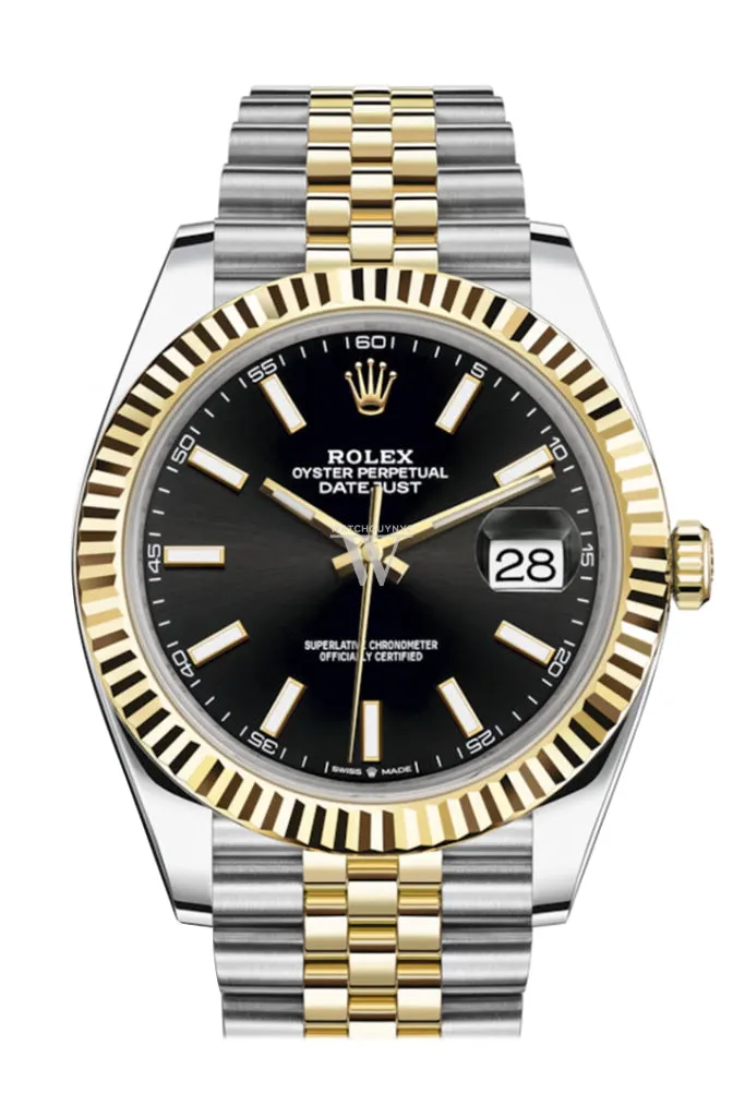 Rolex Datejust 41 Black Dial Fluted Bezel 18k Yellow Gold Jubilee Mens Watch 126333