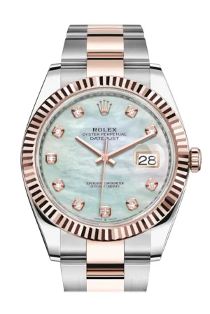 Rolex Datejust 41 Mother-of-pearl set with Diamonds Dial Rose Gold Fluted Bezel Mens Watch 126331