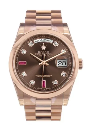 Rolex Day-Date 36 Chocolate Diamonds and Rubies Dial President Everose Gold Watch 118205