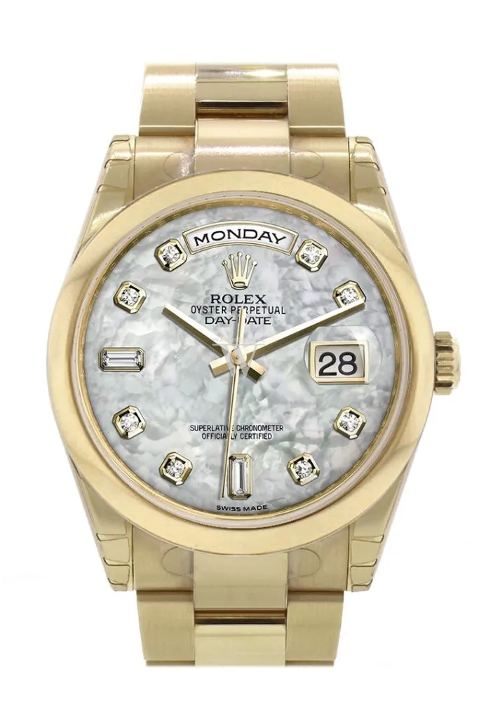 Rolex Day-Date 36 White mother of pearl Diamonds Dial Yellow Gold Watch 118208