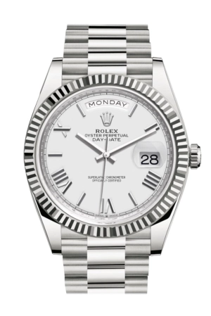 Rolex Day-Date 40 White Roman Dial Fluted Bezel White Gold President Automatic Men's Watch 228239