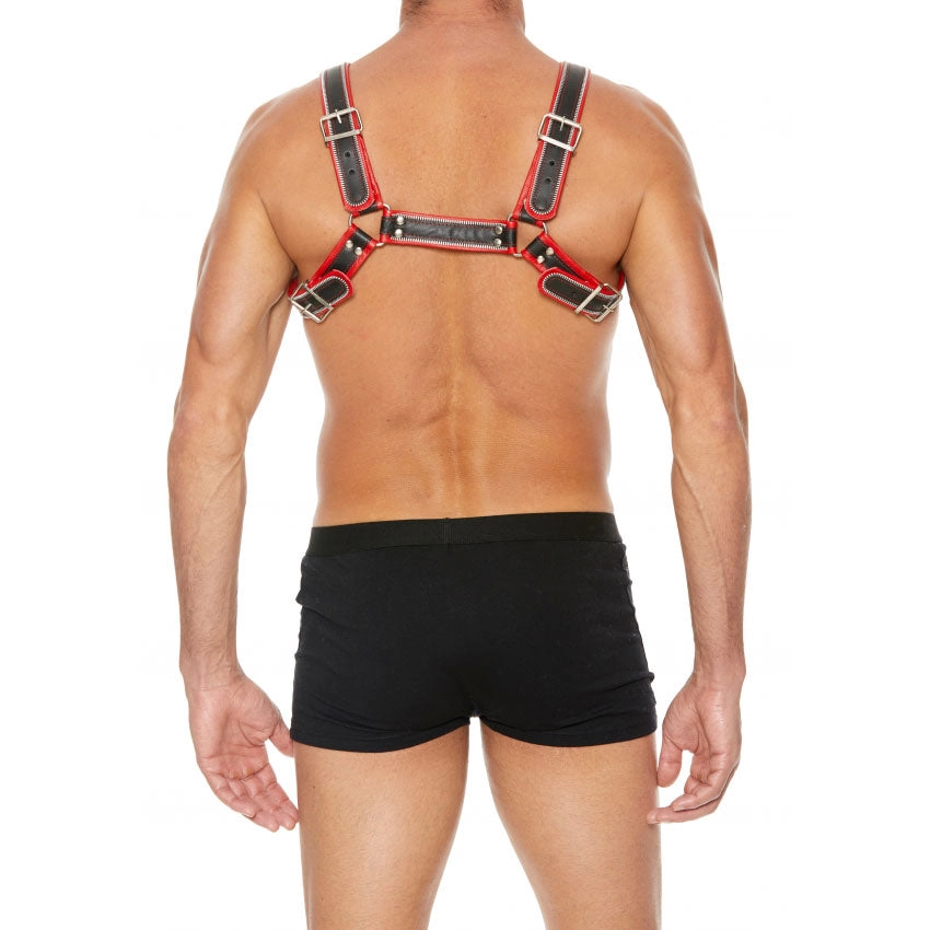 Shots UOMO Z Series Leather Men's Bulldog Harness L/XL - Black - Red
