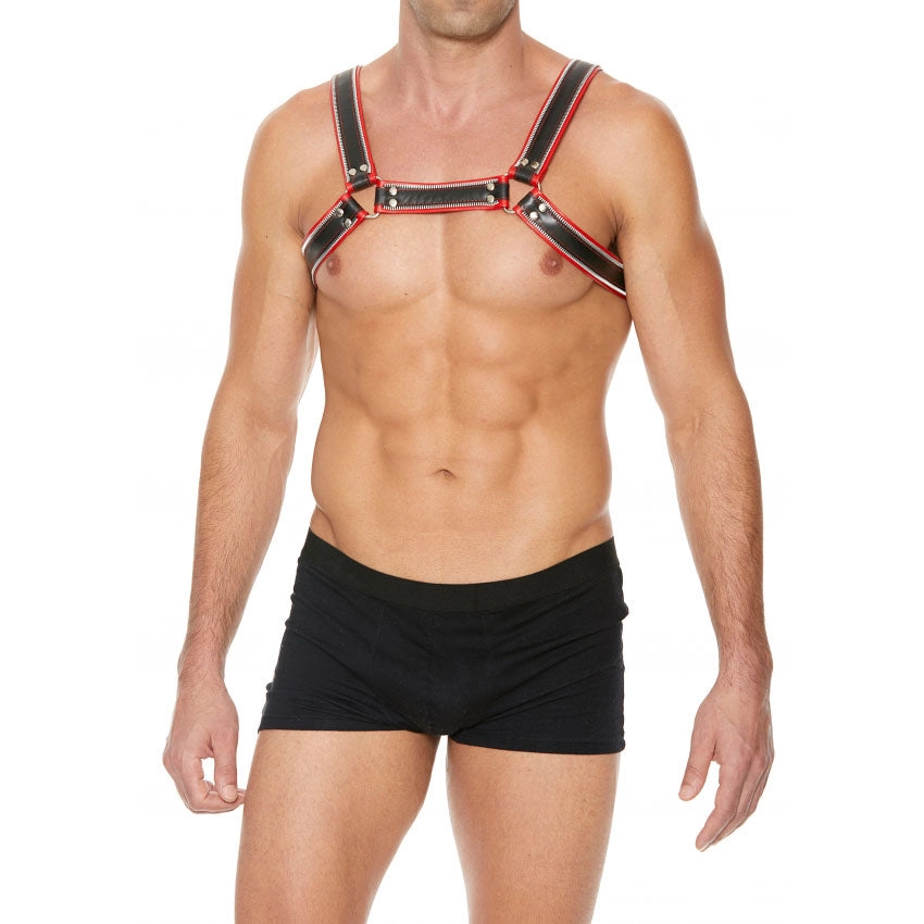 Shots UOMO Z Series Leather Men's Bulldog Harness L/XL - Black - Red