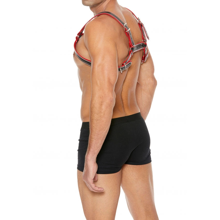 Shots UOMO Z Series Leather Men's Bulldog Harness L/XL - Black - Red
