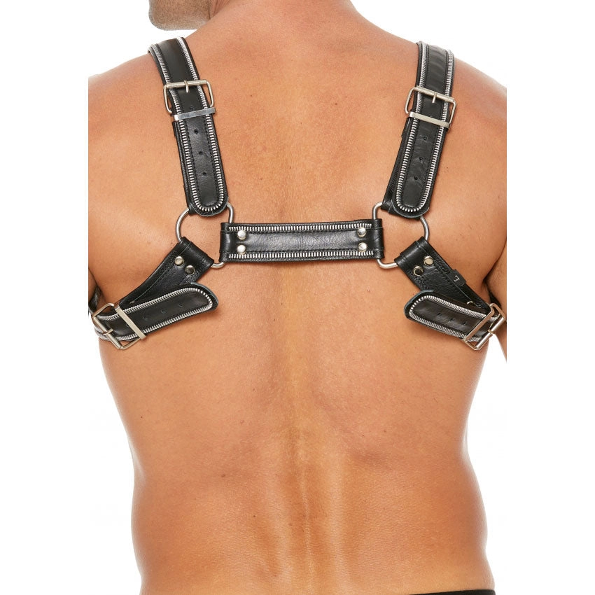 Shots UOMO Z Series Leather Men's Bulldog Harness L/XL - Black