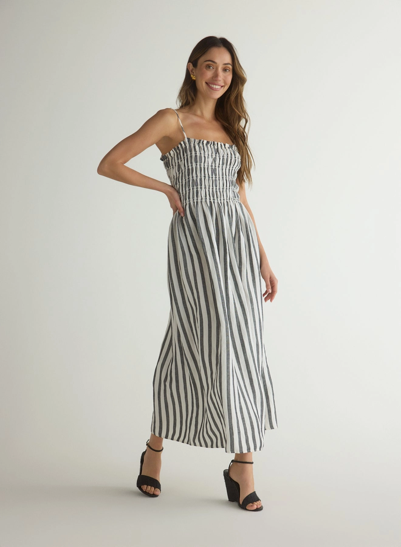 Smocked Midi Dress - Saint Tropez Stripe