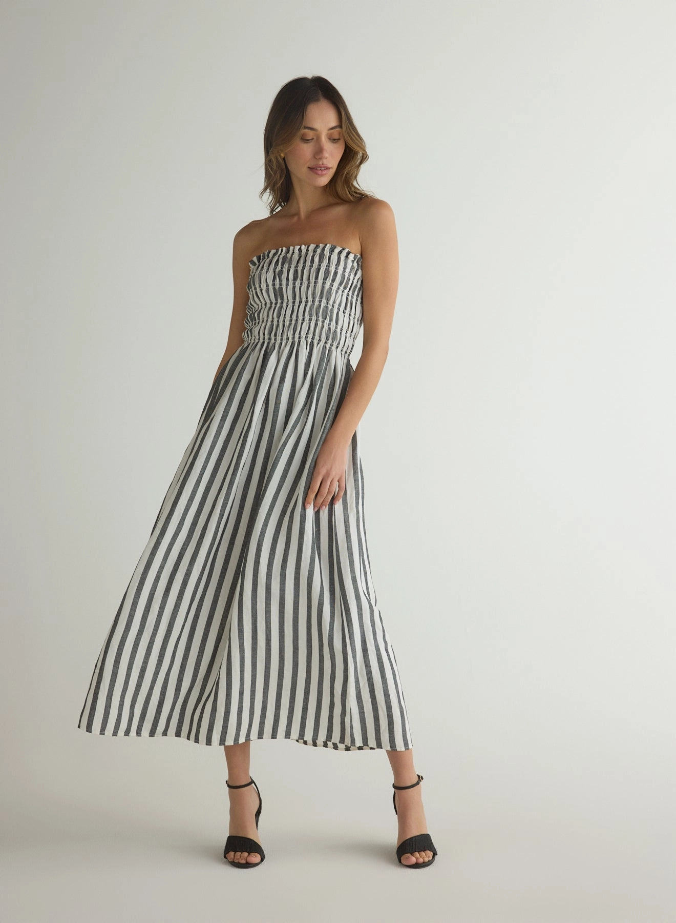 Smocked Midi Dress - Saint Tropez Stripe