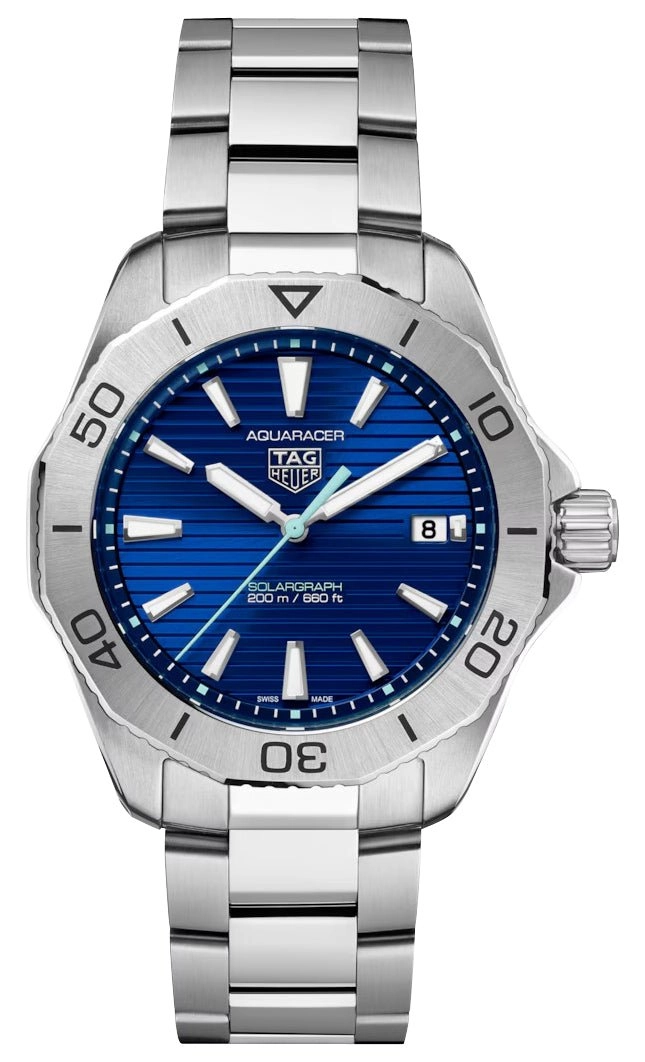 TAG Heuer Aquaracer Professional 200 Solargraph Stainless Steel Blue Dial Date Divers Quartz Mens Watch WBP1113.BA0000