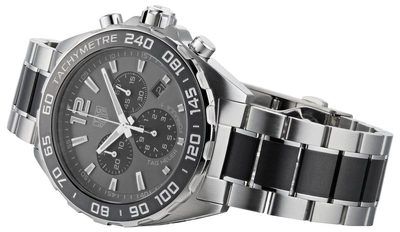 TAG Heuer Formula 1 Chronograph Stainless Steel & Ceramic Gray Dial Date Divers Quartz Mens Watch CAZ1011.BA0843