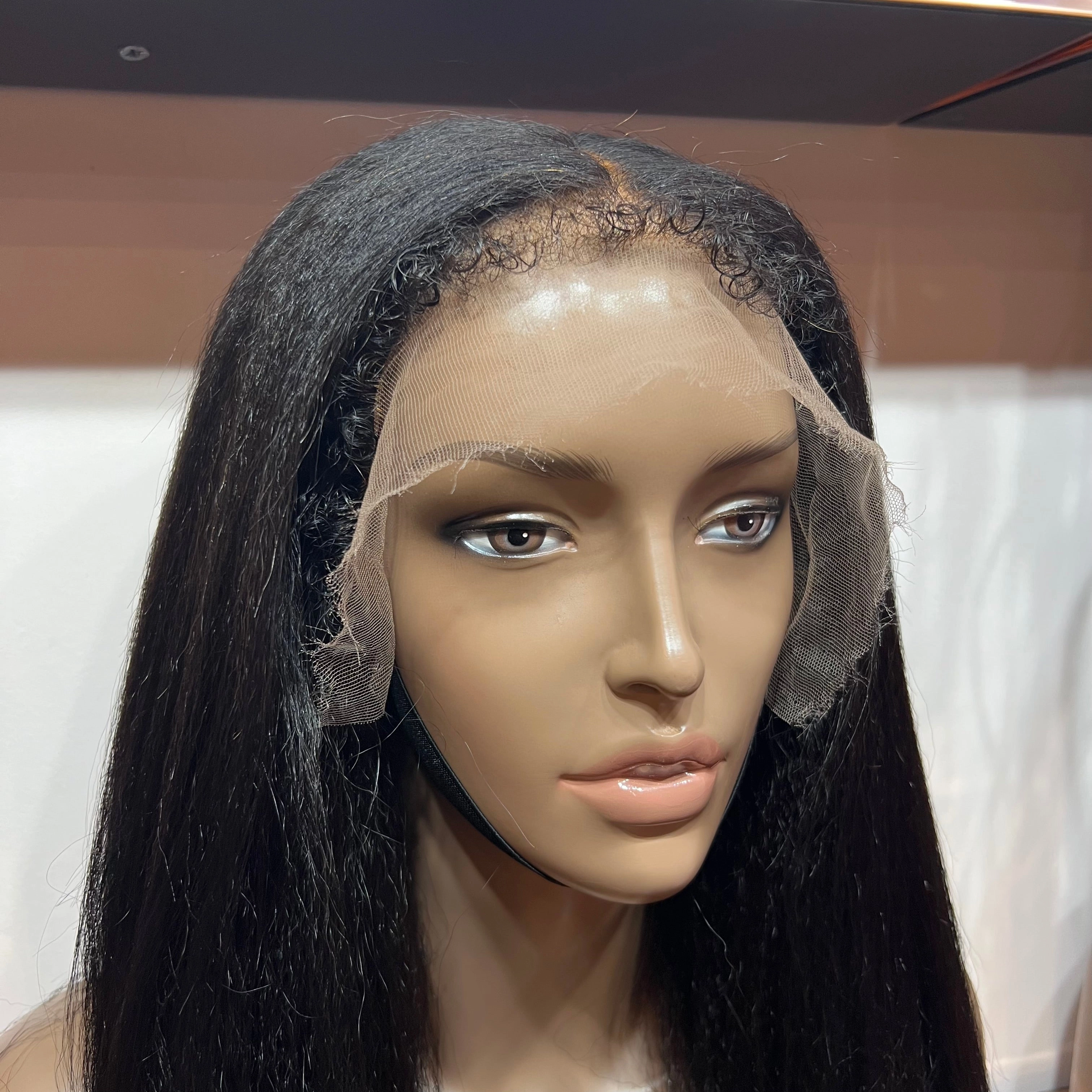 The HALIMA - 4c Edges Kinky Straight Human Hair Glueless HD Lace Front Wig