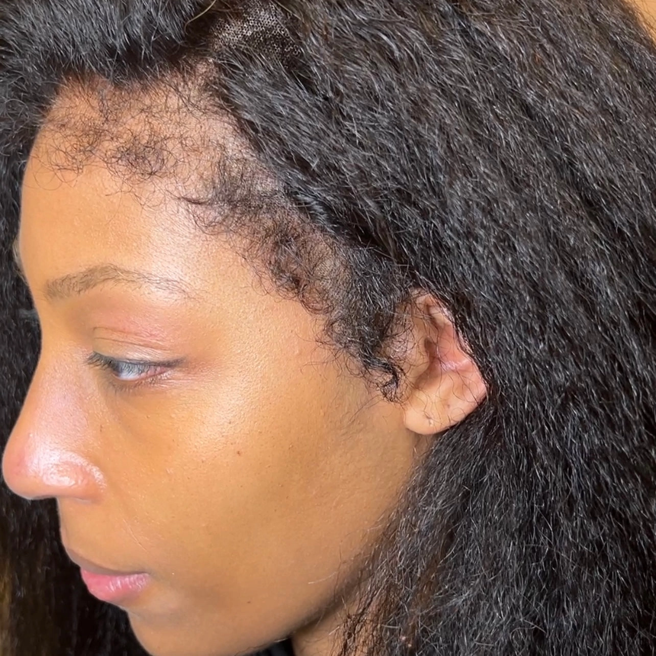 The HALIMA - 4c Edges Kinky Straight Human Hair Glueless HD Lace Front Wig