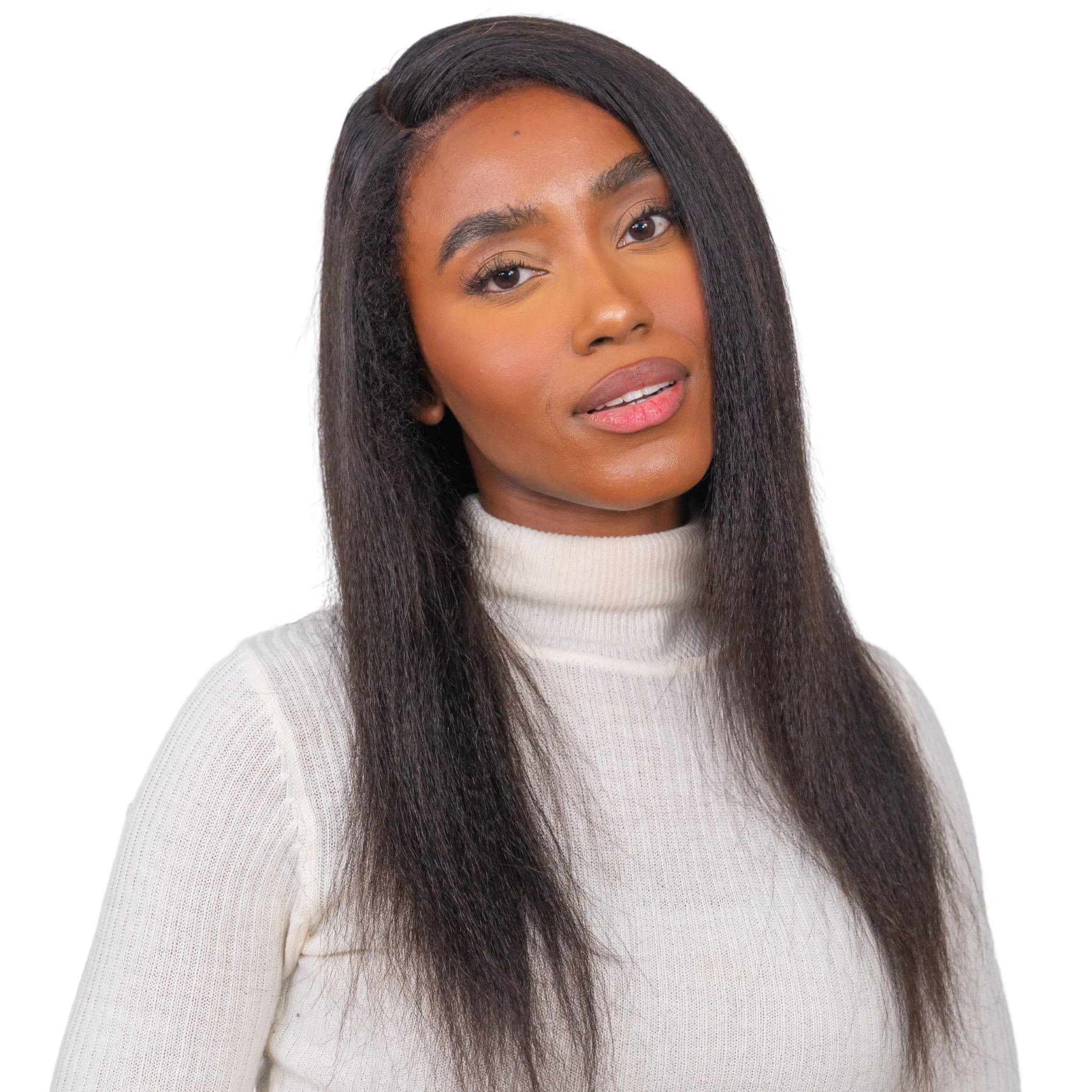 The ZURI - 4c Edges Glueless Lace Wig Human Hair Realistic Kinky Edges Yaki Straight Hair