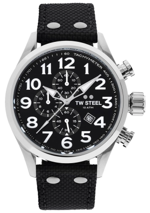 TW Steel Volante Chronograph Stainless Steel Black Textile Strap Black Dial Quartz Date Mens Watch VS3