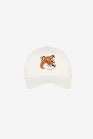 UNISEX LARGE FOX HEAD EMBROIDERY 6P CAP WHITE